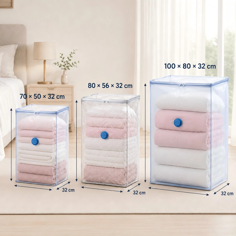 3D vacuum storage bags in 70 × 50 × 32, 80 × 56 × 32 and 100 × 80 × 32 cm sizes