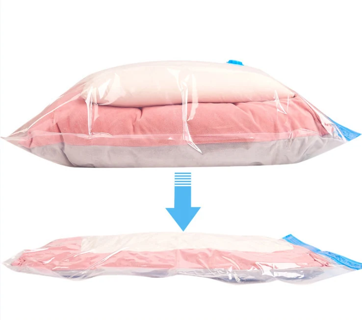 Clothes compressed in a vacuum storage bag
