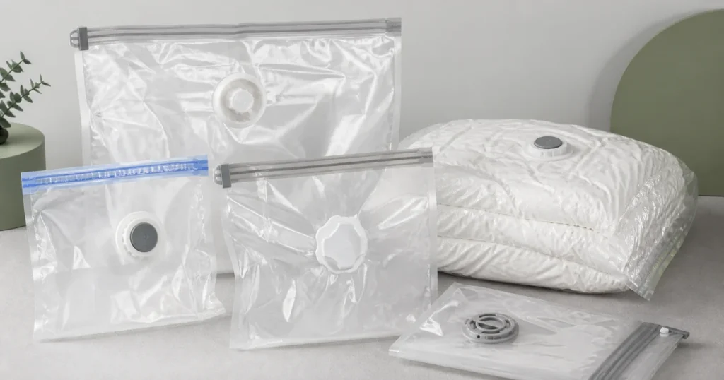 Transparent vacuum storage bags with different valve designs