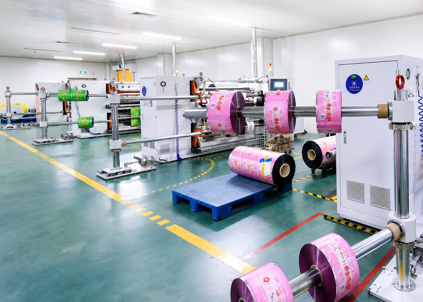 Film slitting equipment preparing material for vacuum storage bag production