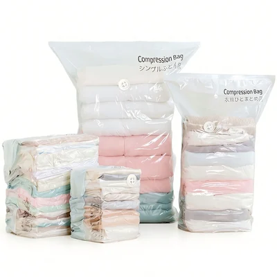 3D vacuum storage bags filled with quilts and bedding