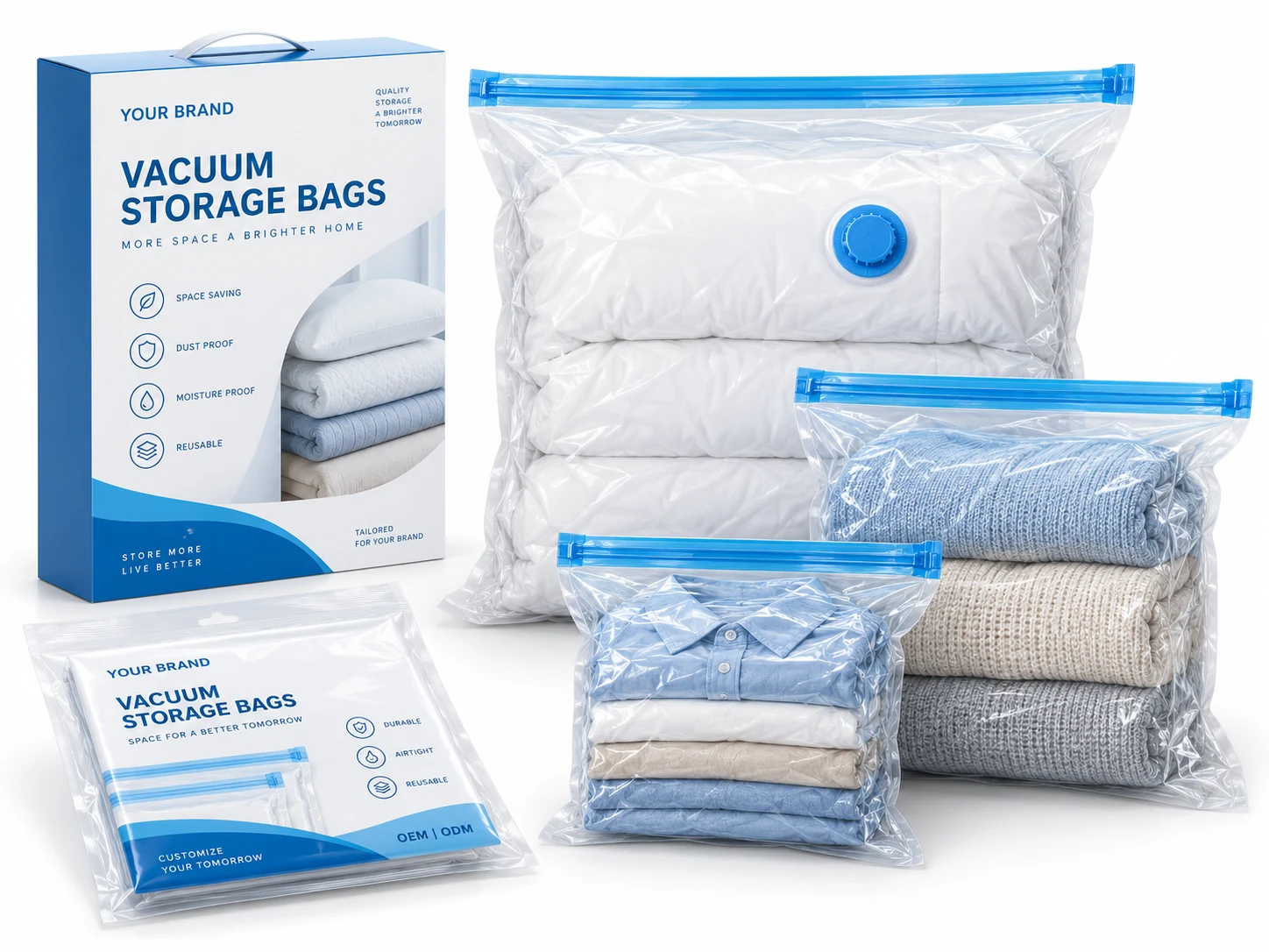 Private label vacuum storage bags with custom branding and packaging