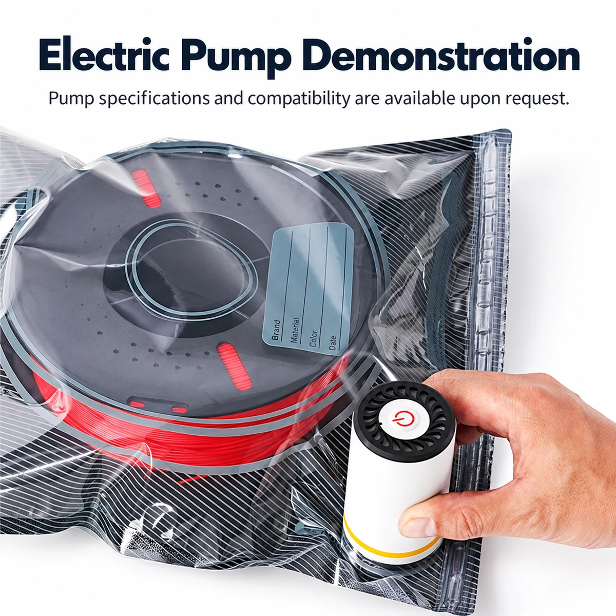 Electric pump demonstration for filament vacuum storage bag