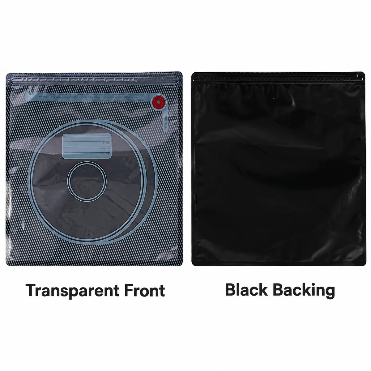 Transparent front and black backing of filament vacuum storage bag