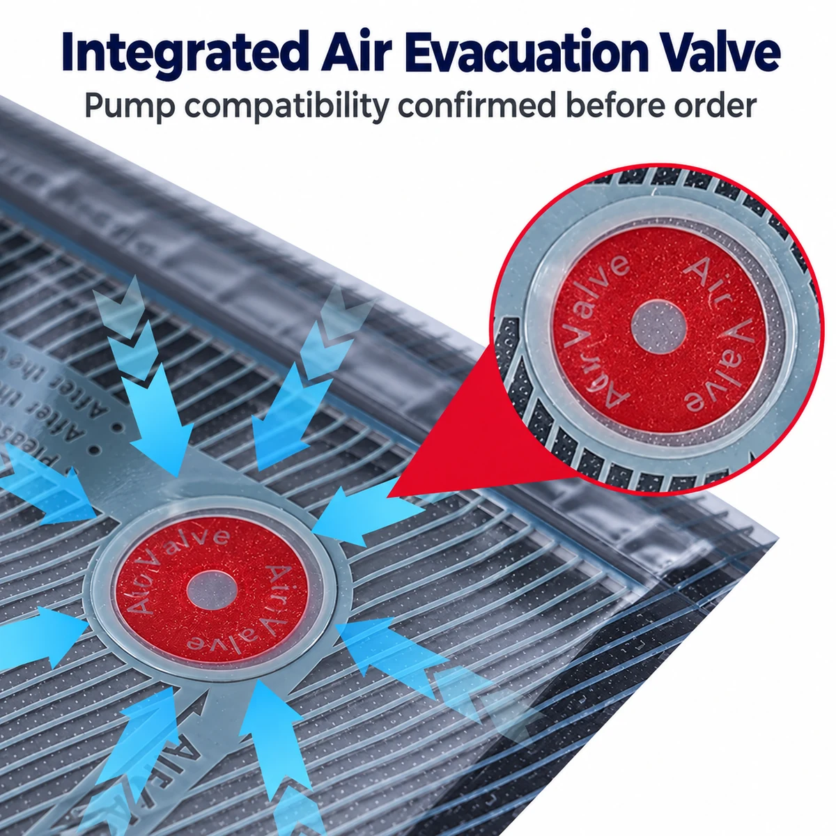 Integrated air evacuation valve on filament vacuum storage bag